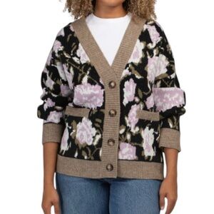 Floral Knit Cardigan Oversized Button up Grandpa Soft Grunge Cottagecore M